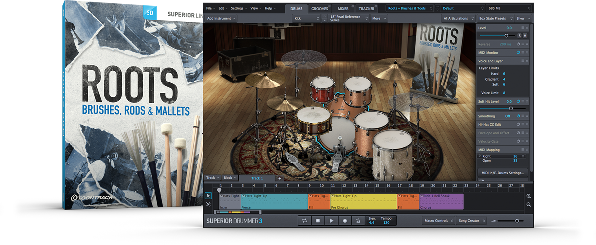 Toontrack SDX -  Roots - Brushes,  Rods, & Mallets